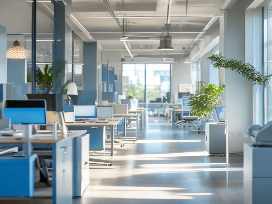 Kontorlokale med lyst indrettet arbejdsmiljø